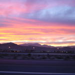 The Vegas sunset as we arrived in town. I'm amazed this came out. I took 3, this is the only one in focus.