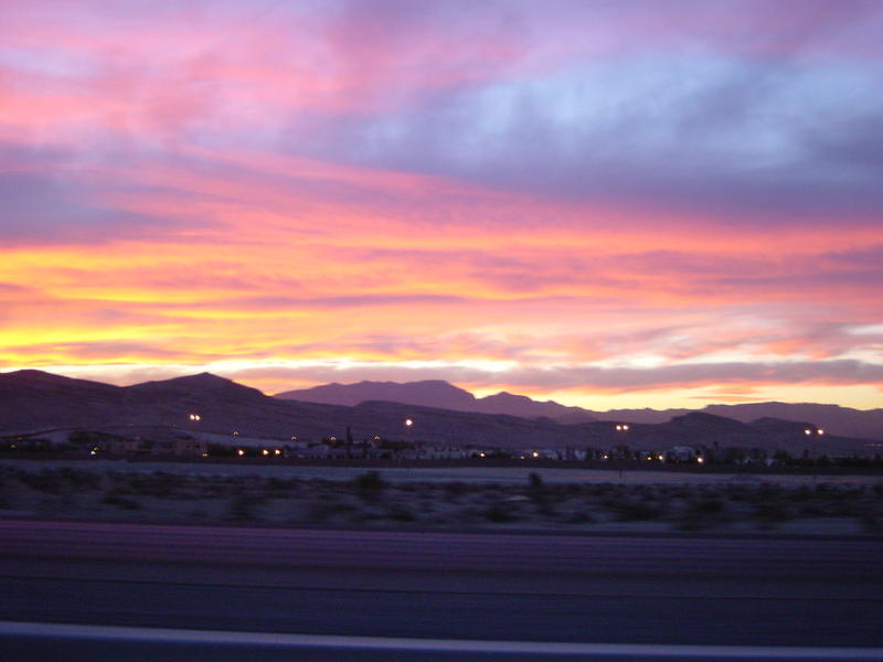 The Vegas sunset as we arrived in town. I'm amazed this came out. I took 3, this is the only one in focus.