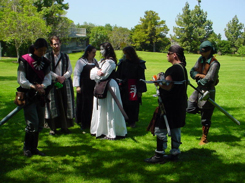 From left to right: Devin, Forest, Inara, Nikita, Rei, Mordras, Engallian (possibly of Flamenco scavenger blood)