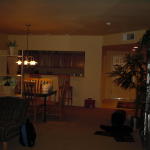 The dining area and kitchen, taken from the living room.